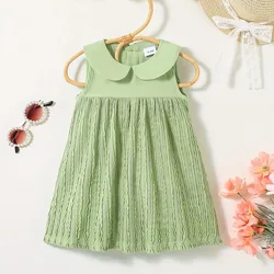 0-3 Years Baby Girl Green Dress Cute Doll Collar Sleeveless Dress Fashion Pastorale Style Dress Summer Toddler Girl Clothing