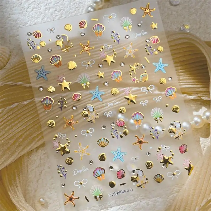#Summer 3D Beach Ocean Nail Art Stickers Shell Starfish Sticker Clams Conch Coral Sea Nail Decoration Manicure Salon Decals DIY.