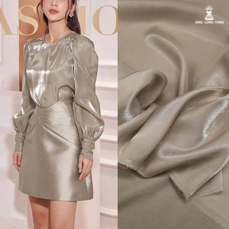 Thin Glazed Silk Satin Shimmering Fabric Glossy Varicoloured Golden Cotton Silky Drapey Handmade DIY Hanbok Cloth