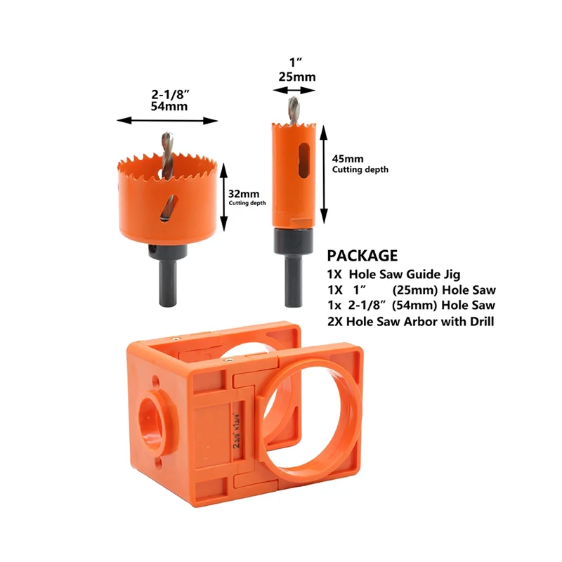 ABWZ-Door Lock Installation Kit Including 1 Inch And 2-1/8 Inch Hole Saws& Jig,For Drilling Wood And Metal Doors