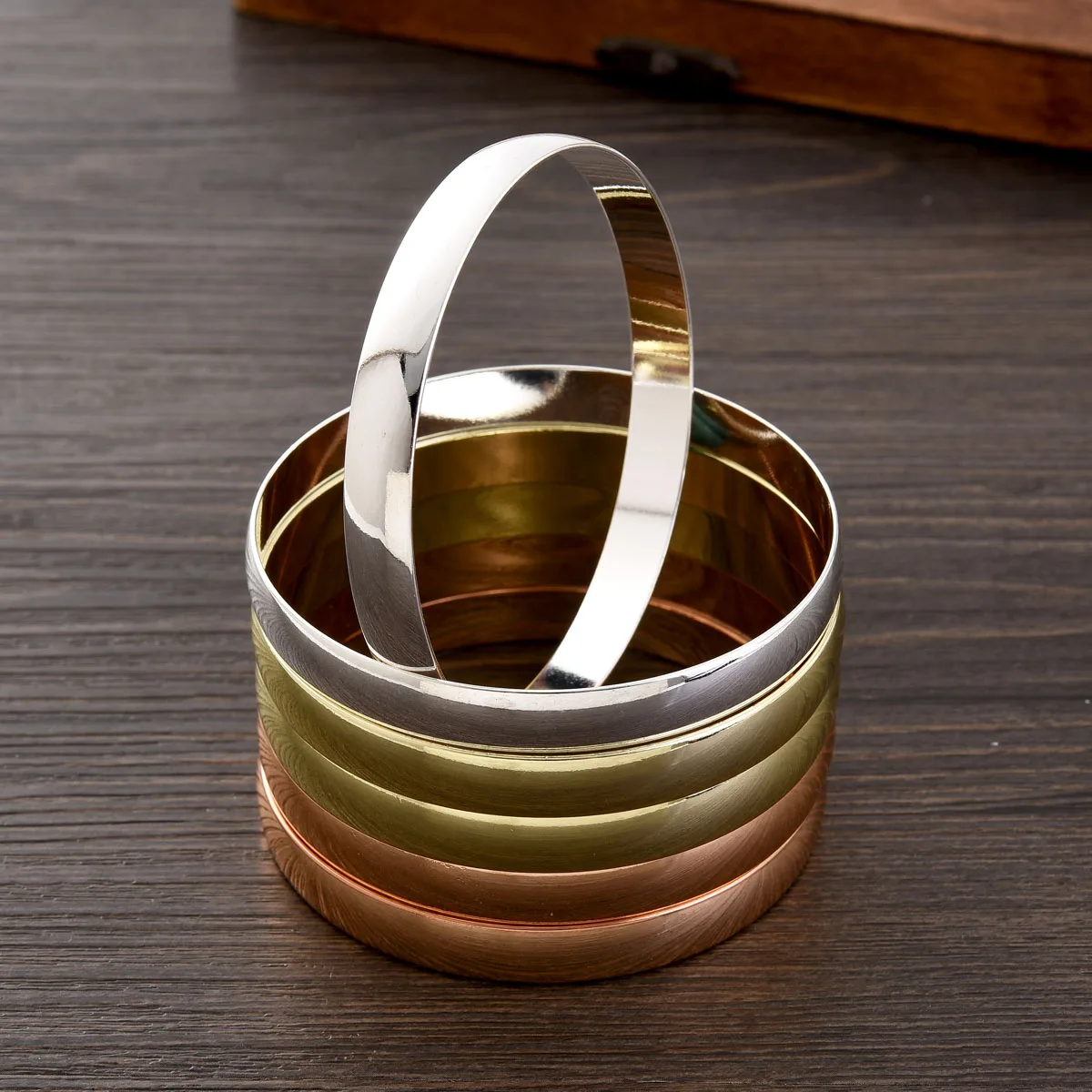 9K Silver Rose Golden Color Dubai Wedding Bangles For Women Ethiopian Jewelry Smooth Bracelets Women Birthday Jewelry Gift #197