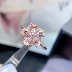 Total 1.2ct Natural Morganite Ring for Girl 3mm*5mm Pear Cut Pink Morganite 925 Silver Ring with 3 Layers 18K Gold Plated
