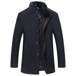 New Winter Men Business Casual Woolen Blends Fur Collar Male Cashmere Trench Coats High Quality Overcoats Warm Jackets Size 3XL