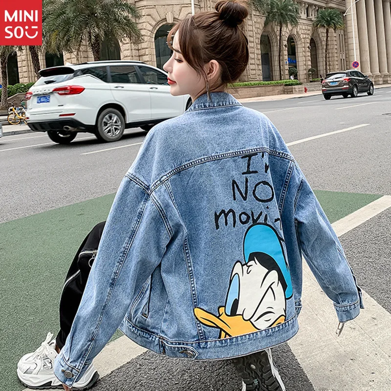 

Disney Large Size Denim Jacket Women's Spring and Autumn Korean Version Loose and Versatile Cartoon Print Casual Jacket Tide