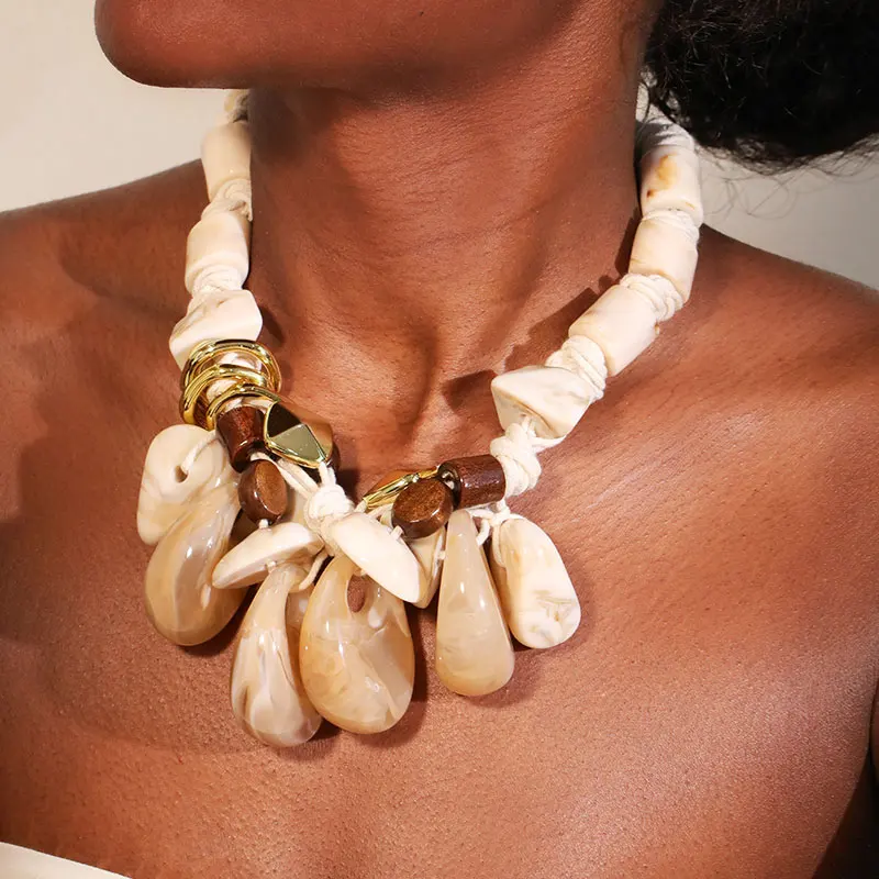 Statement Retro Ethnic Style Laminated Beads Necklace for Women Girl Wedding Party Jewelry