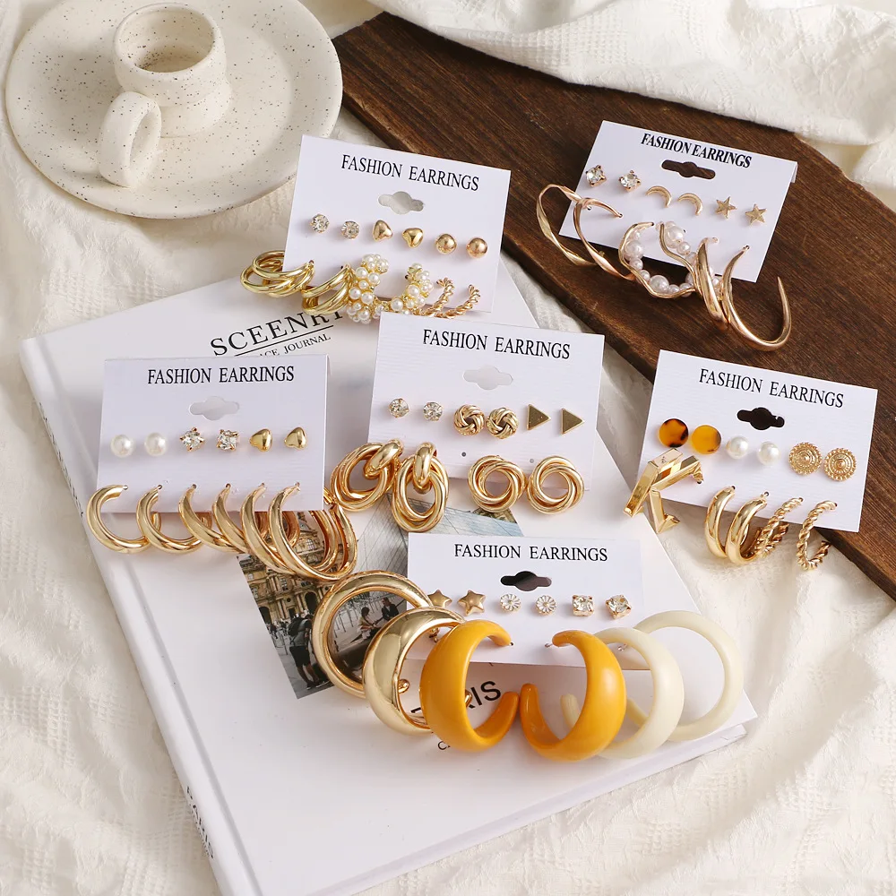 Fashion Gold Color Earrings Set Geometry Butterfly Pearl Earrings For Women Ear of wheat Simple Metal Round Party Jewelry 2024