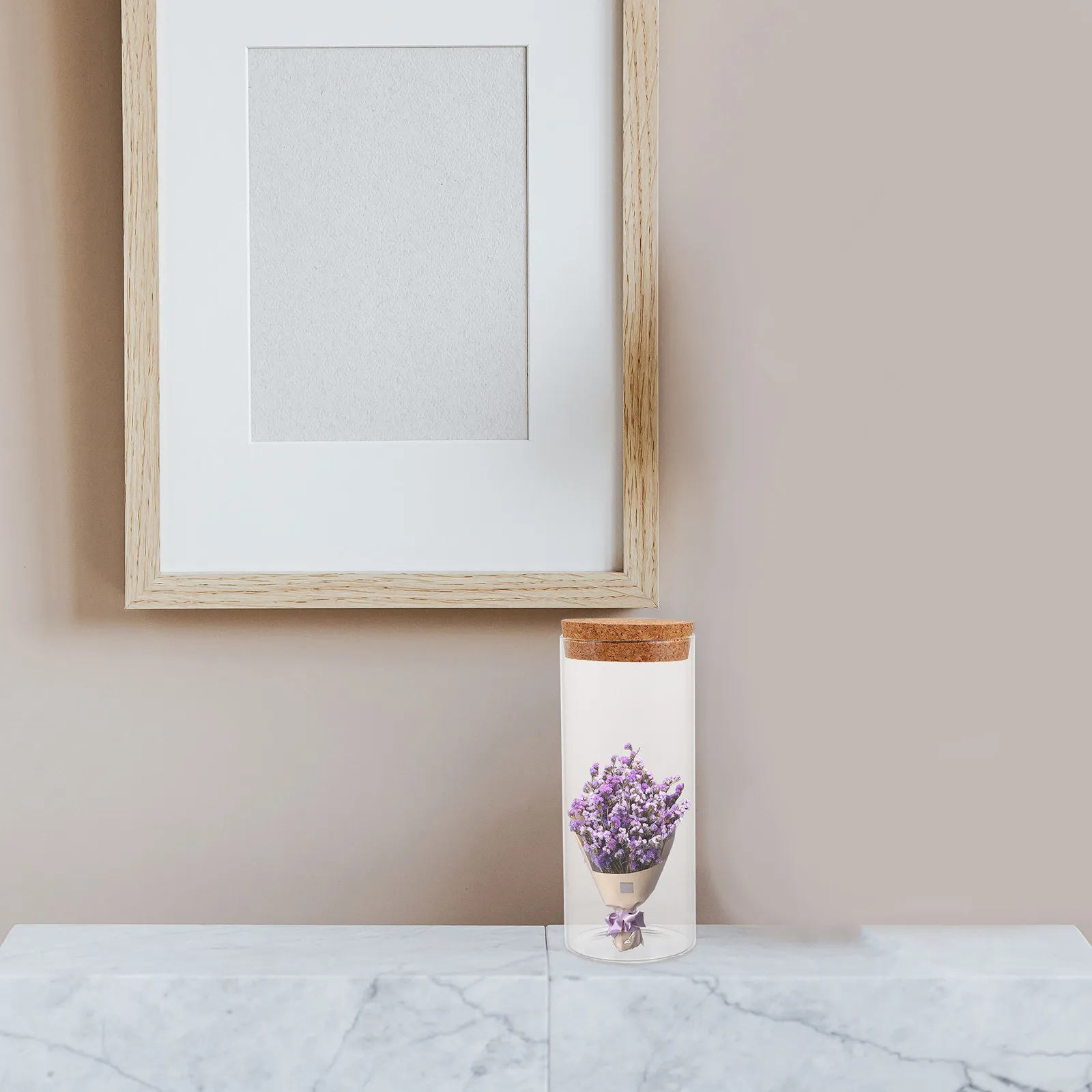Preserved Flower Glass Dome with Wood Cork Stopper Decorative Wish Bottle Message Bottle Storage Craft Jar for Dry Flowers
