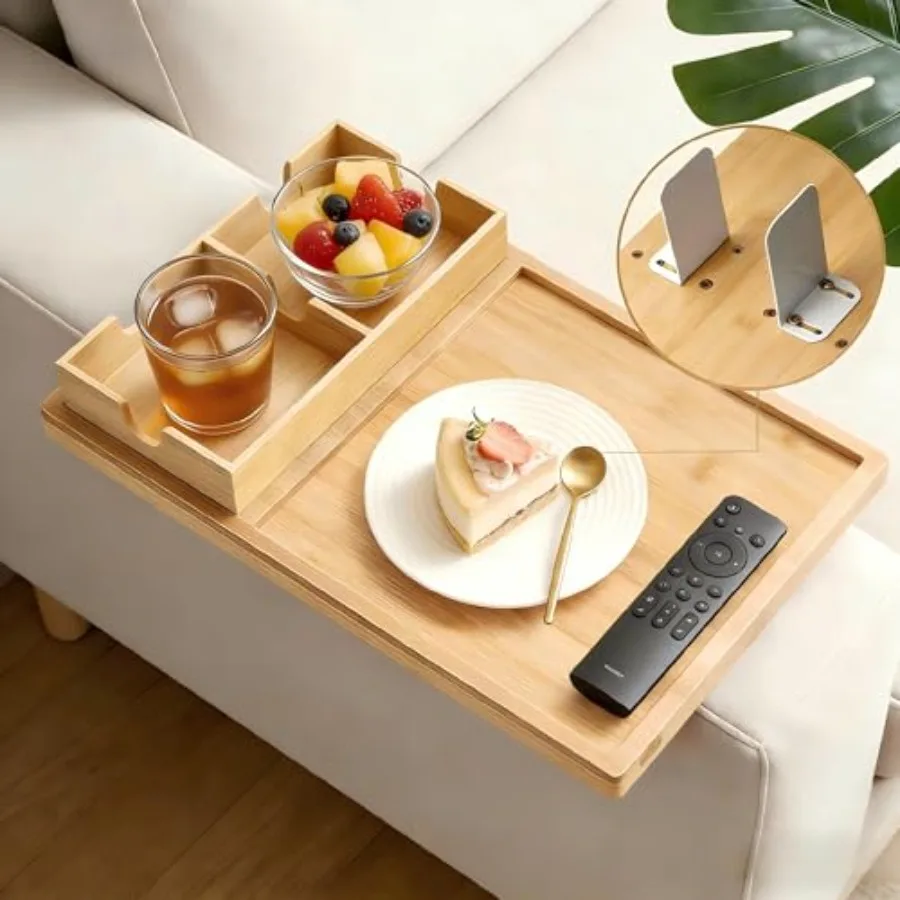 

2-in-1 Couch Cup Holder Tray with Metal Legs Bamboo Couch Armrest Table with Detachable Cup Holder Adjustable 2 9.85 Inch Fit E