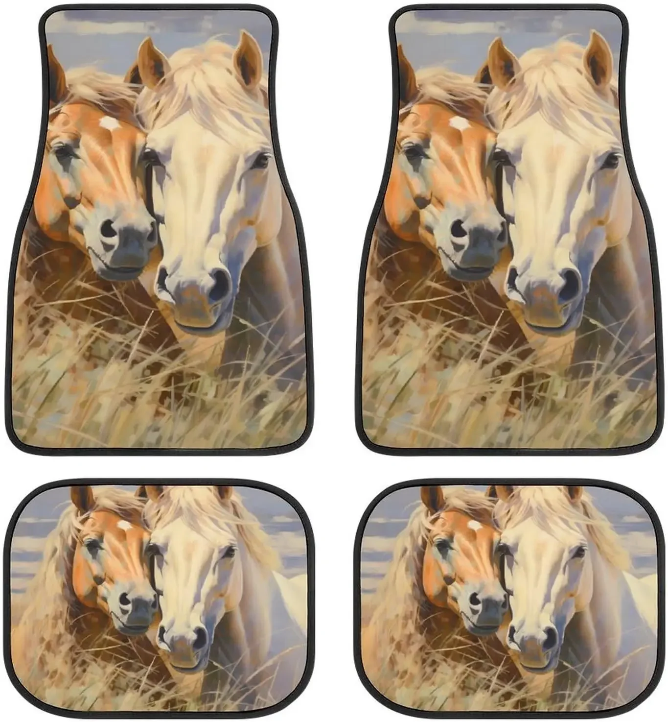 

Horse Painting 4 Pcs Car Floor Mats Vehicle Front Rear Carpets Universal Car Rugs Fit Most Car