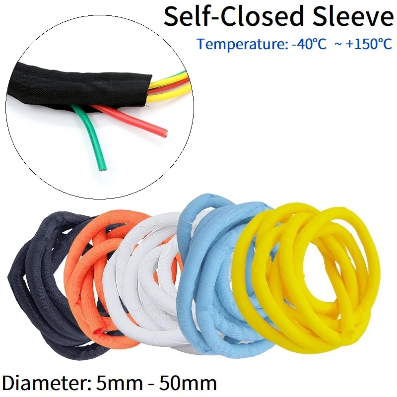 1/5M Self Closing PET Expandable Braided Sleeve Self-Closed Flexible Insulated Hose Pipe Protect Auto Cable Sock Tube Wire Wrap