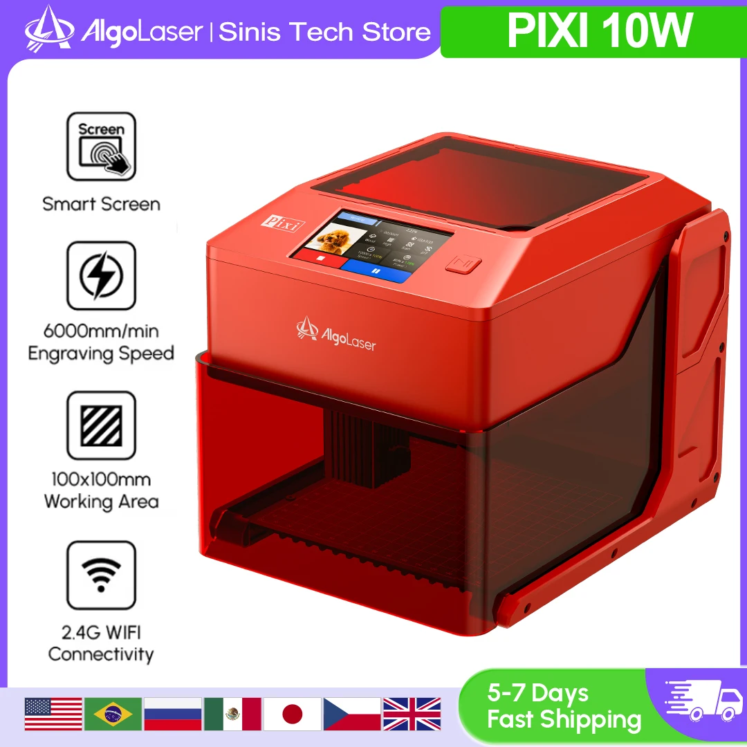 

Algolaser Pixi 10W Laser Engraving Portable Covered 3.5"Touch Screen Business Engraving Machine Customized Artwork Tool