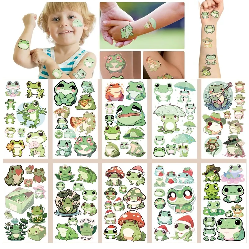 10Pcs New Cute Cartoon Frog Temporary Tattoo Stickers Arm Face Body Art Children Tattoo For Kids Funny Birthday Gift