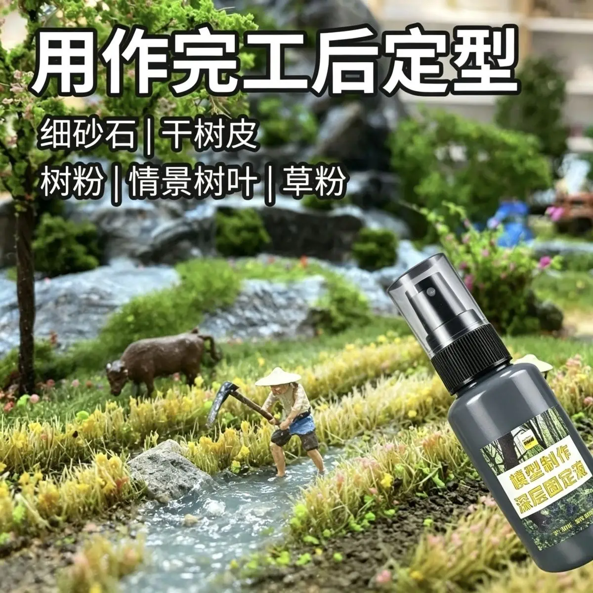Miniatur-Szenen-Fixierspray Modell-Diorama Bodengras-Flock Statisches Gras Kies-Fixierflüssigkeit Modellbau-Set 30/60/120ML – Detail 5