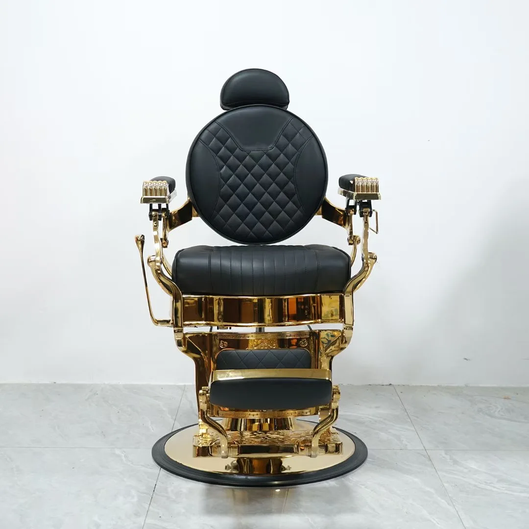 Hair Salon Chair Gold Retro Oil Head Chair Can Be Rotated to Lift Men's Barber Chair