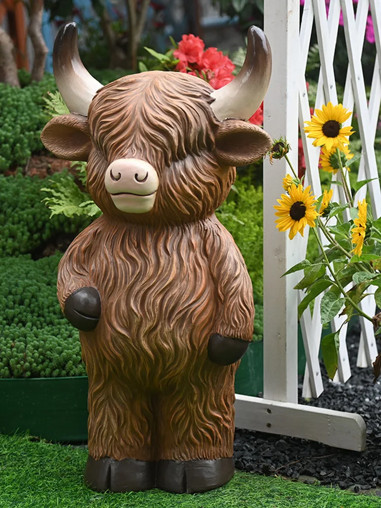 Outdoor Garden Resin Cow Statue Decorative Ornament Animal Sculpture Courtyard High Density Polyethylene Landscape Decor