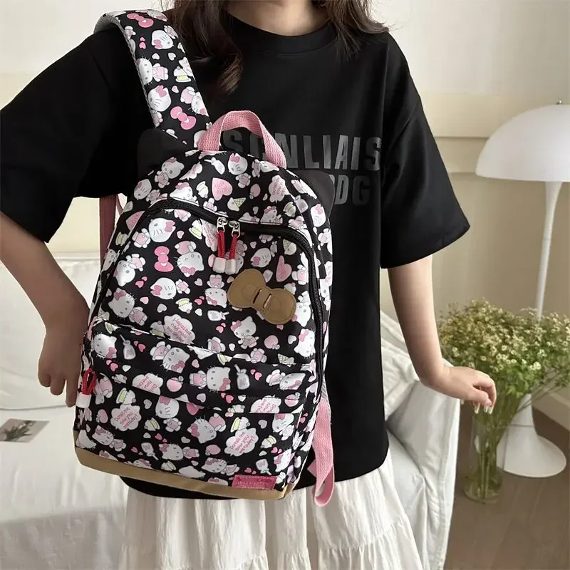 MBTI Cute Hello Kitty Womens Backpack Vintage Hong Kong Style Fashion Casual Backpacks Large Capacity Aesthetic New College Bags