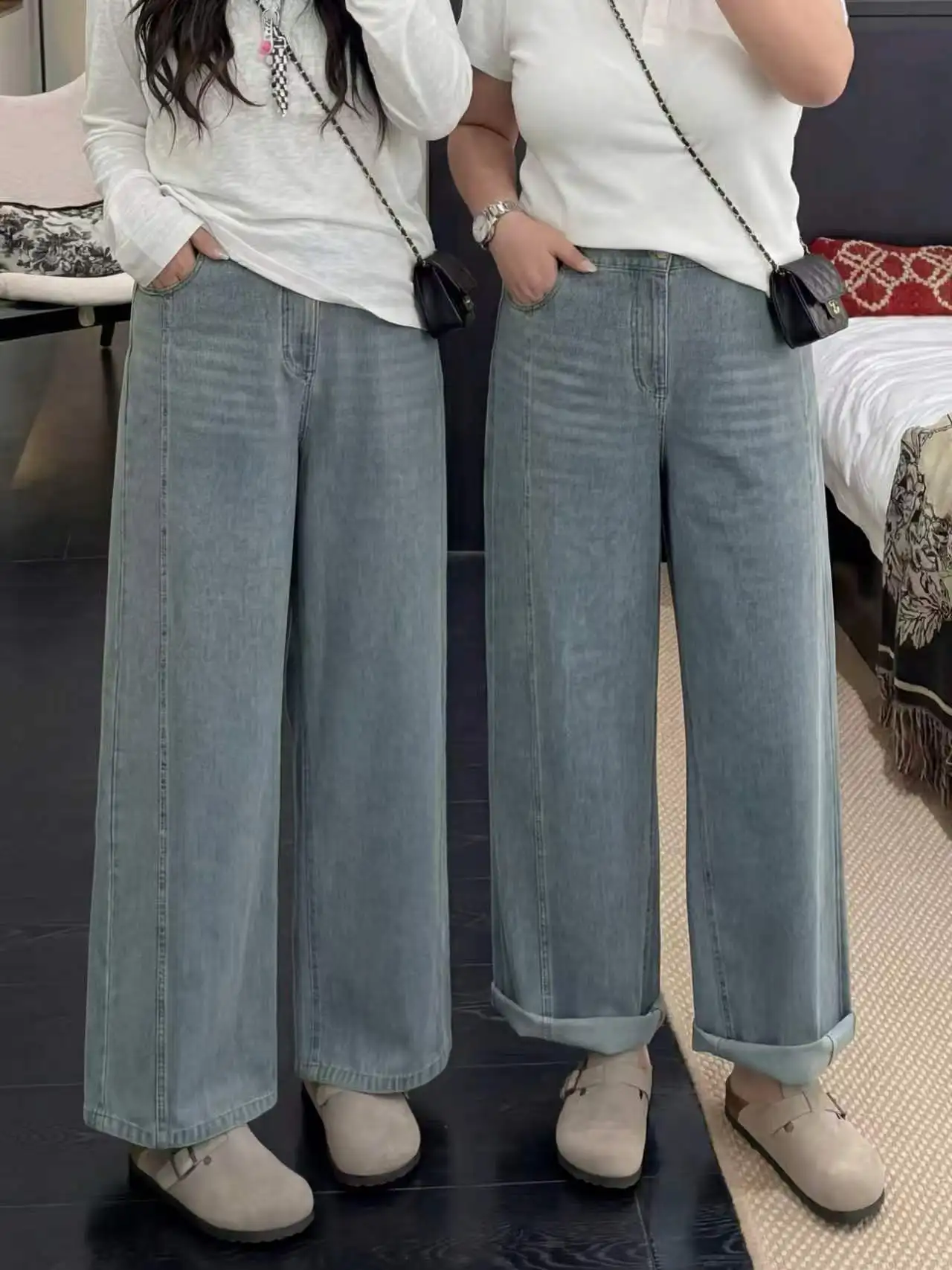 

plus Size Women's Jeans High Waist Straight Leg Cotton Blend Comfortable Spring Commute Style Versatile Loose Fit Casual Pants