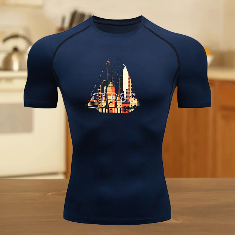 الرجال اللياقة البدنية ملابس رياضية المراهقين تي شيرت التجفيف السريع الجرافيك القمم ضيق التدريب الملابس ضغط الجري كرة السلة الملابس