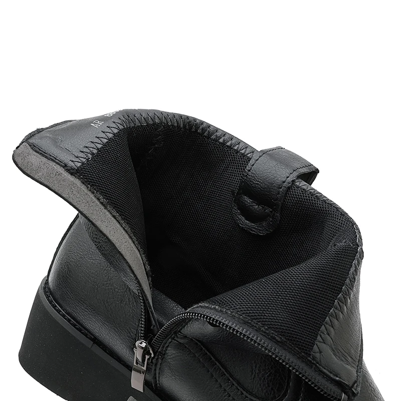 Mid-Calf Cowboy Boots Men Fashion Side Zip Square Head Genuine Leather Work Boots Man Footwear High Top Riding Shoes Size 38-46