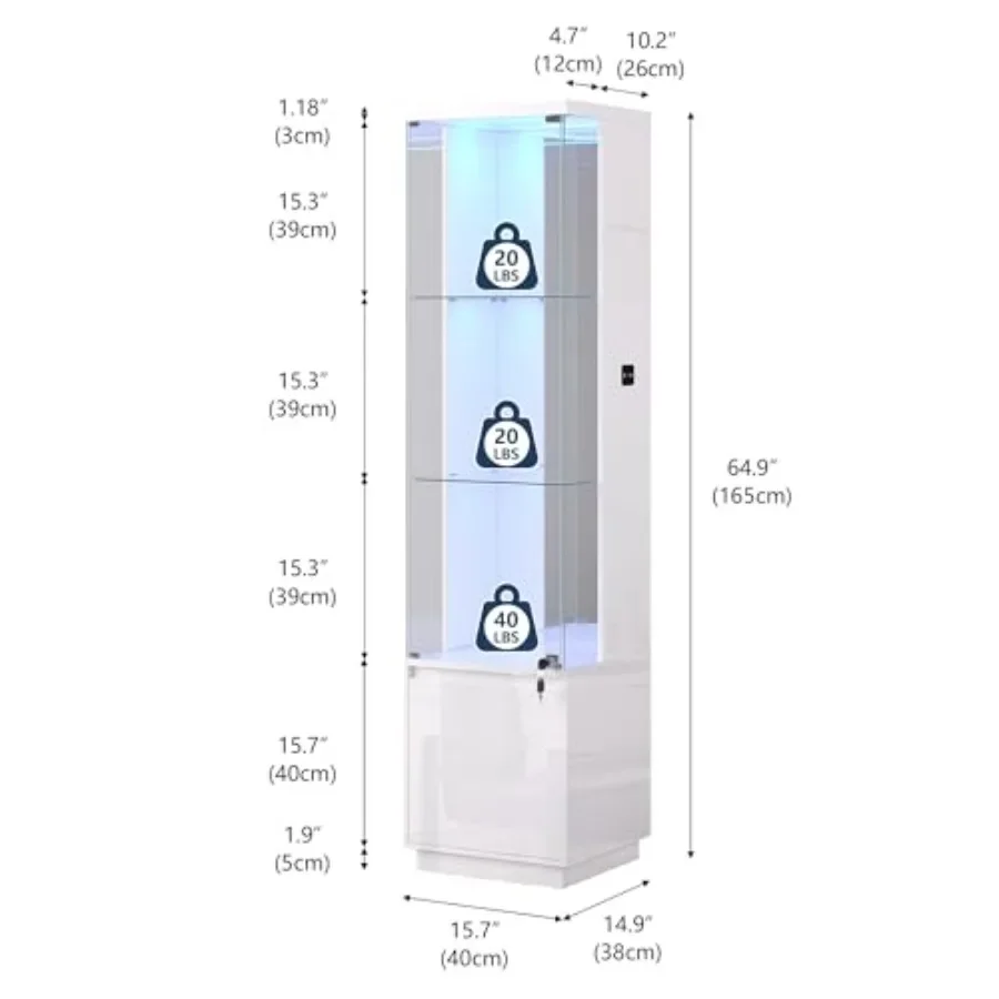 Corner Display Cabinet for Living Room Use, Made of MDF with Tempered Glass Doors and 3-Color LED Lights for Adjustable Ambient
