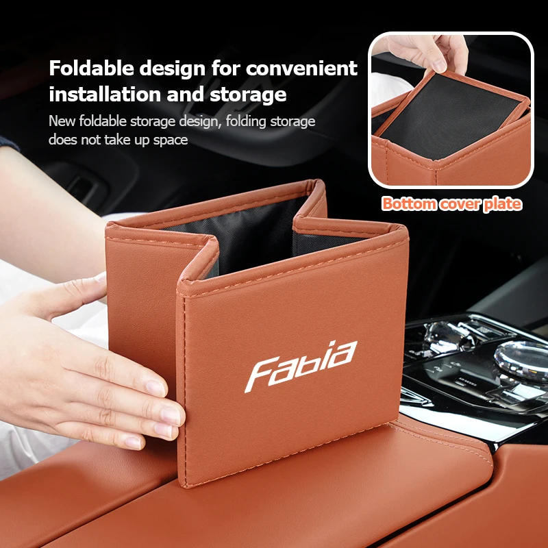 For Skoda Carbon Fiber Car Folding Storage Trash Can Portable Interior Accessory Fabia Octavia 2 3 Rapid Kodiaq Karoq Fabia view 2