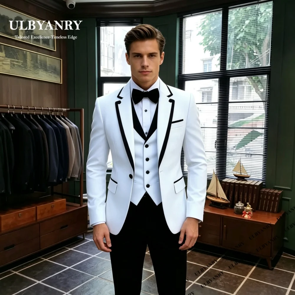 Color Block Three Pieces Suit Set for Men Formal Bussiness Tuxedo Dinner Evening Prom Suit Attire Jacket Vest Pants Customized