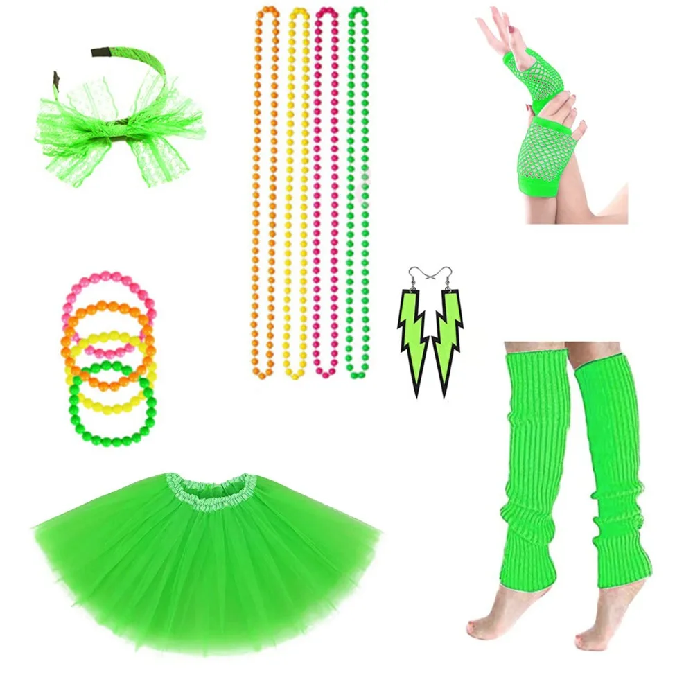 Orecchini con fascia anni '80 Set di accessori per abiti fantasia Costume Cosplay Set di costumi da festa multicolori da donna