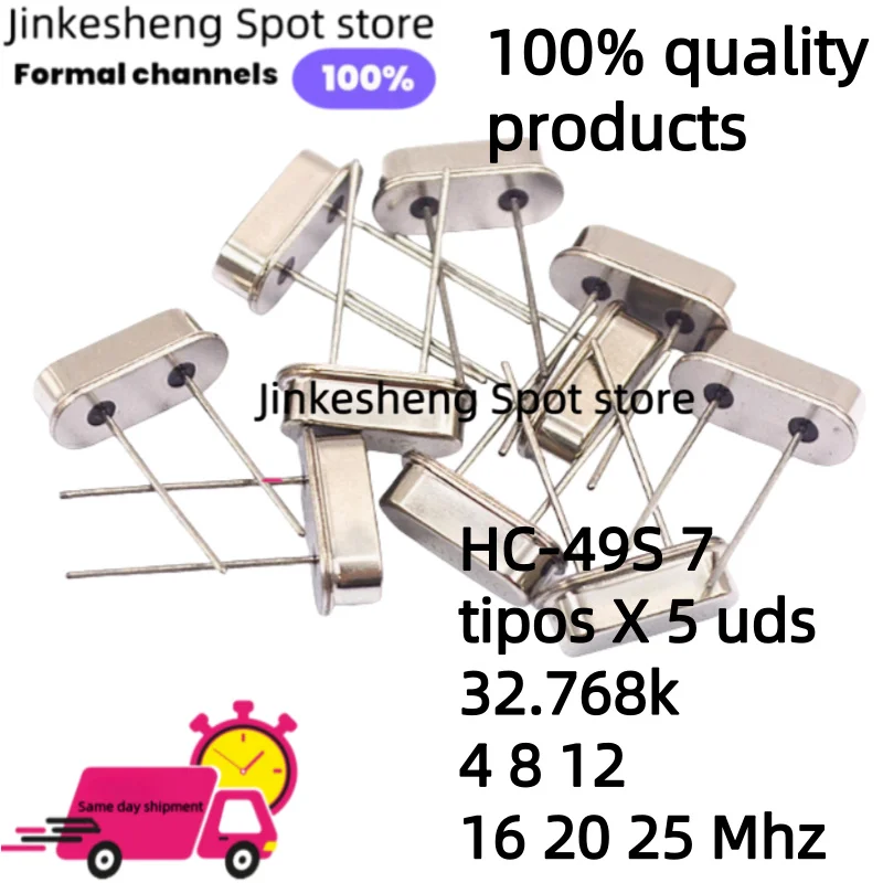 Hc-49s Oscilador de Cristal Electrónico Resonador Kit de Resonador de Cuarzo Cerámico Hc-49 Dip 7 Tipos*5PCS 32.768k 4 8 12 16 20 25 Mhz