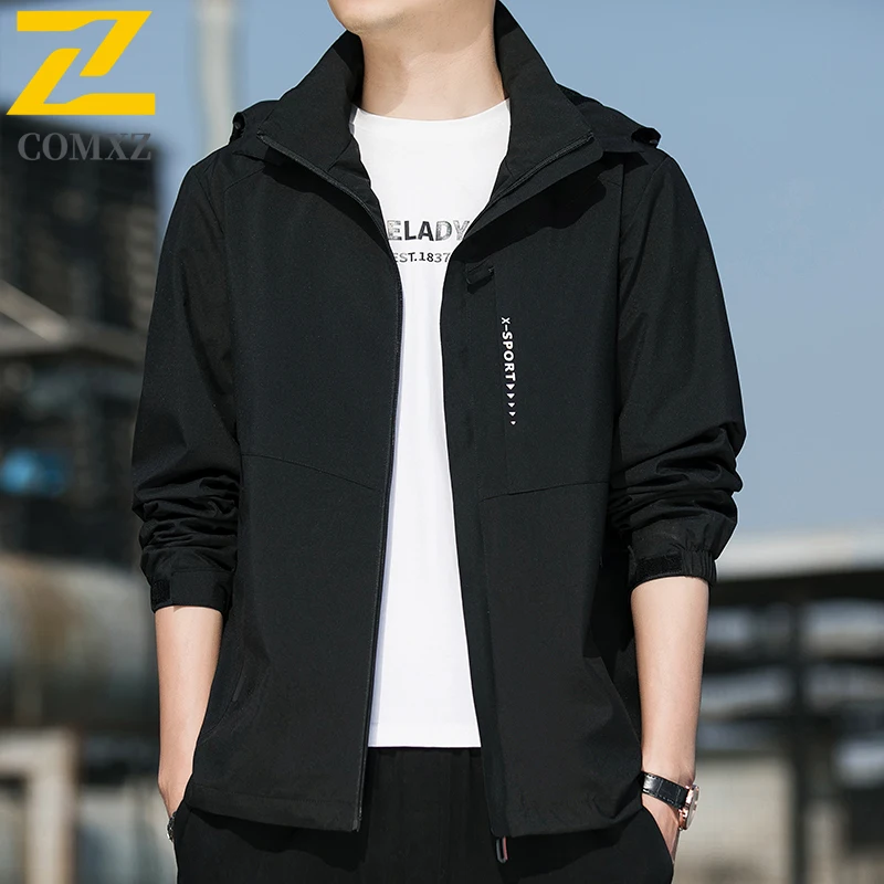 

Men Hooded Jacket Lightweight Windproof Casual Outdoor Hiking Travel Coat Breathable Comfortable Autumn Sportswear Windbreaker