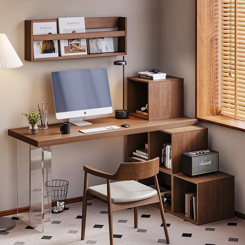 

Solid wood log computer desk bookshelf bookcase integrated modern simple home bedroom adult student study table