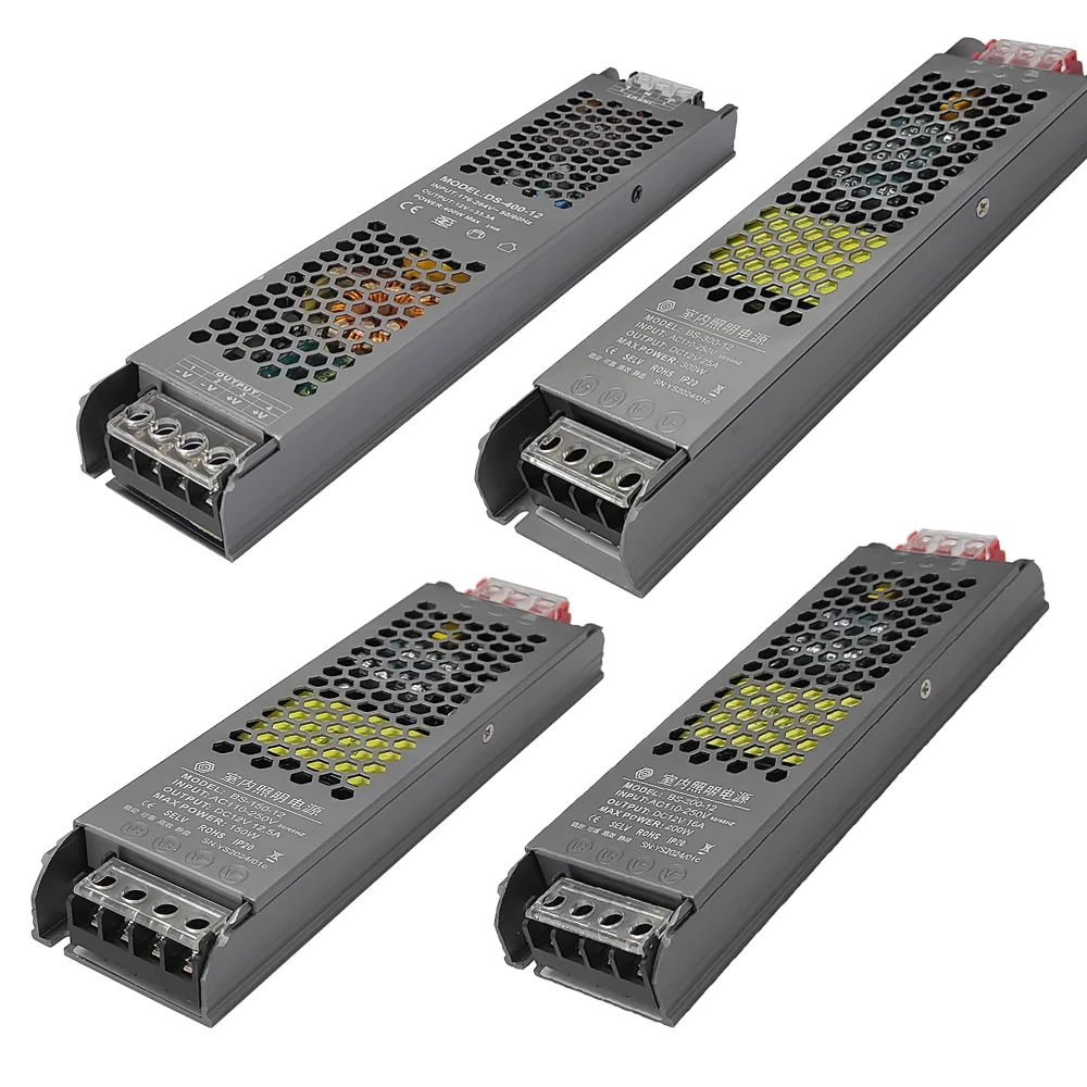 

Ultra thin LED light power supply 60W 100W 150W 200W 300W 400W transformer adapter, DC12V 24V, AC180V-260V driver COB LED strip