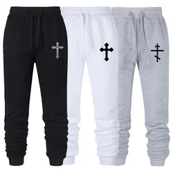 Cross Print Sweatpants for Men Christian Athletic Running Joggers Trackpants Autumn Winter Warm Cozy Fleece Lined Pants Trousers