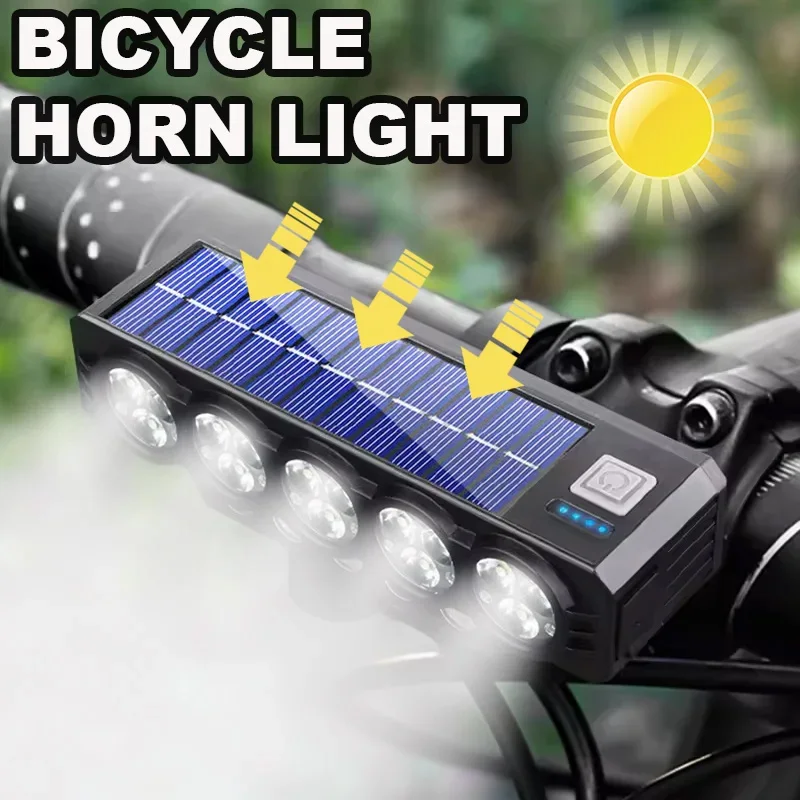 AliExpress BUCKLOS Bicycle Light Solar Bicycle Front Light with Horn Waterproof Bike Headlight Remote Control Road MTB Bike Front Lamp