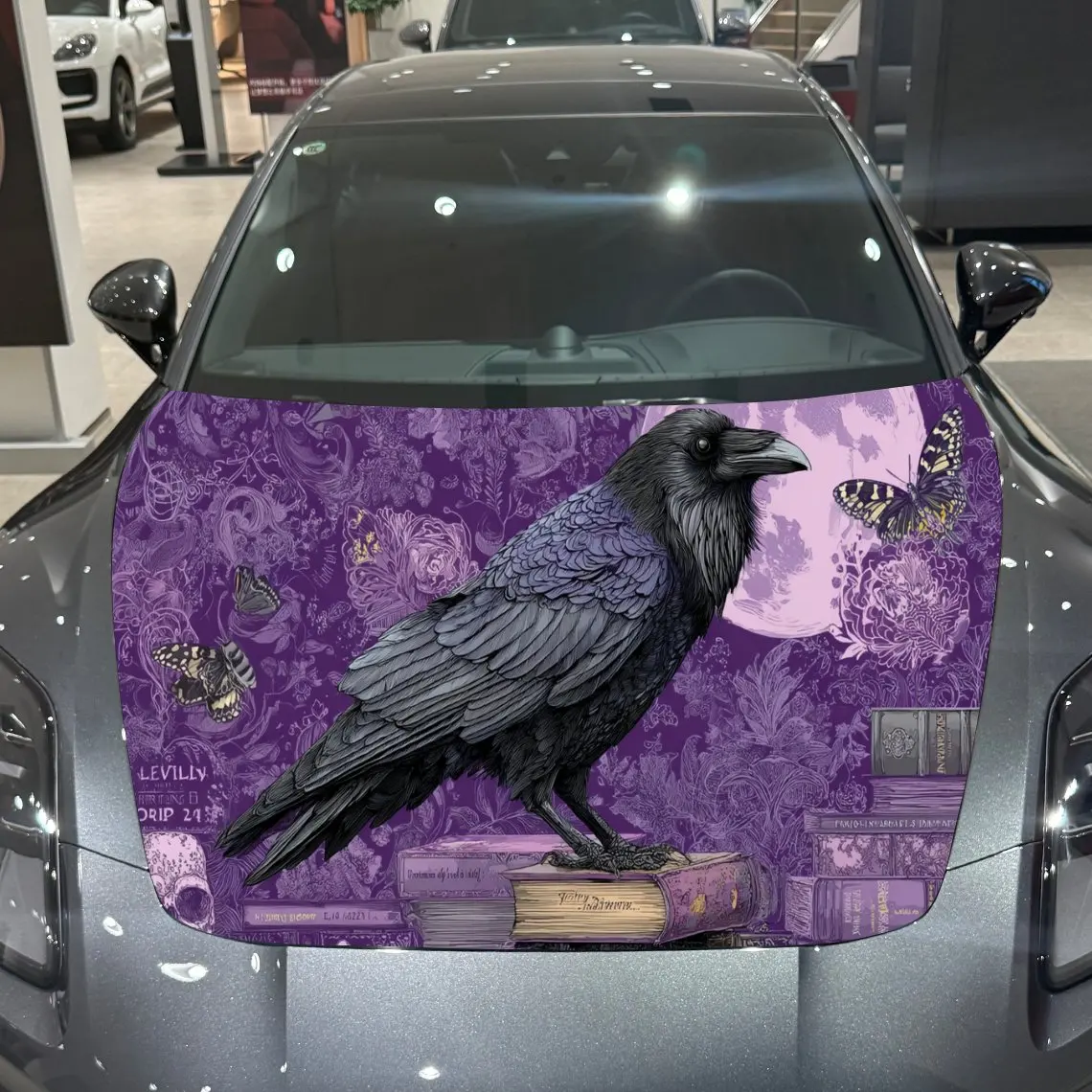Car Decals A Raven In Mystic Purple Scene Close - Up With Textured Plumage And Enchanting Visual Allure Car Hood Sticker, Waterp