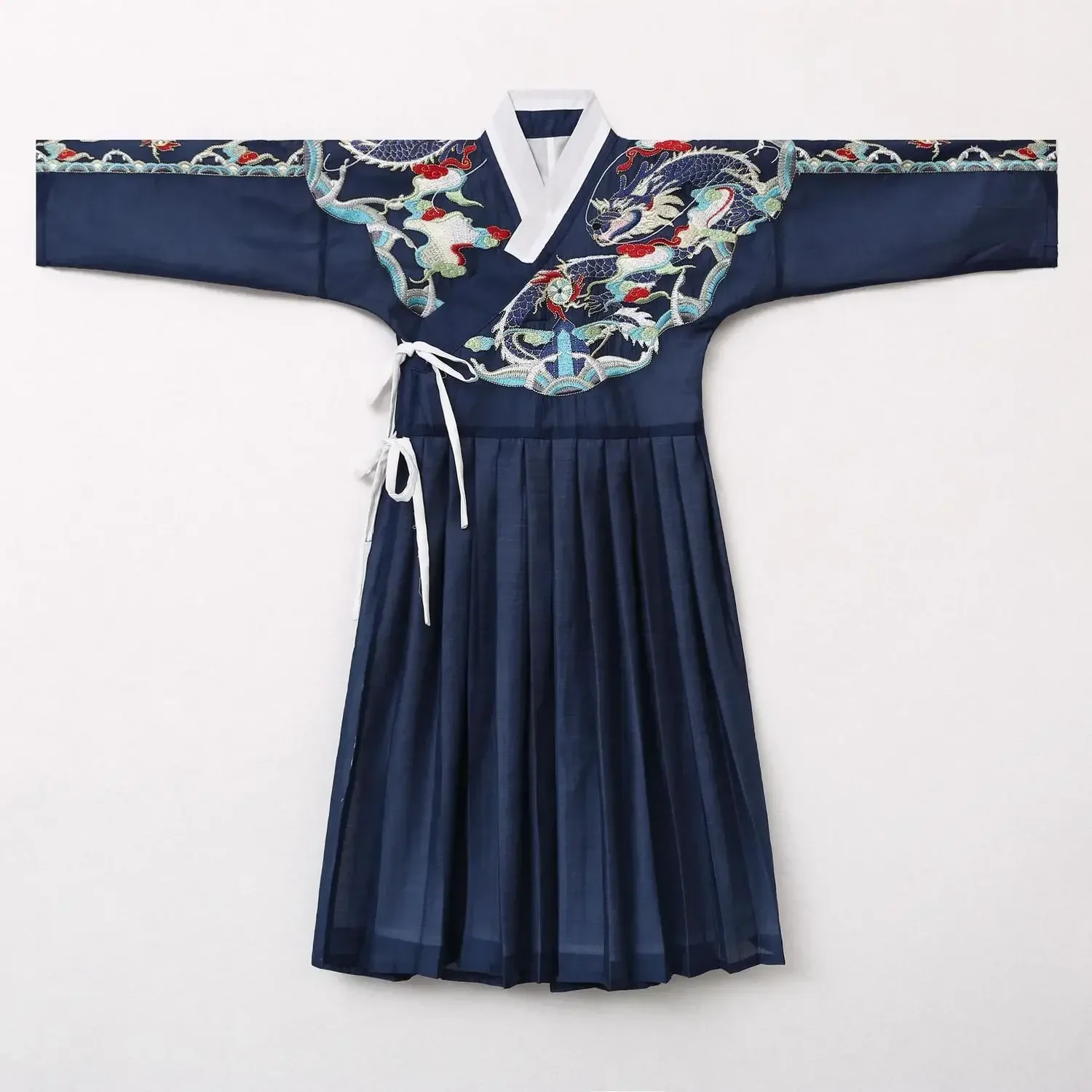 Herfst Chinese Stijl Draak Geborduurde Lange Mouwen Hanfu Jurk Jongens Vintage Student Performance Kostuums Kinderen Vestidos