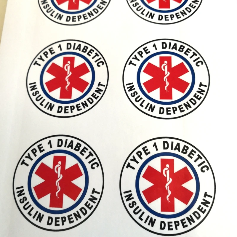 2pcs Type 1 Medical Alert Vinyl Sticker Self Adhesive