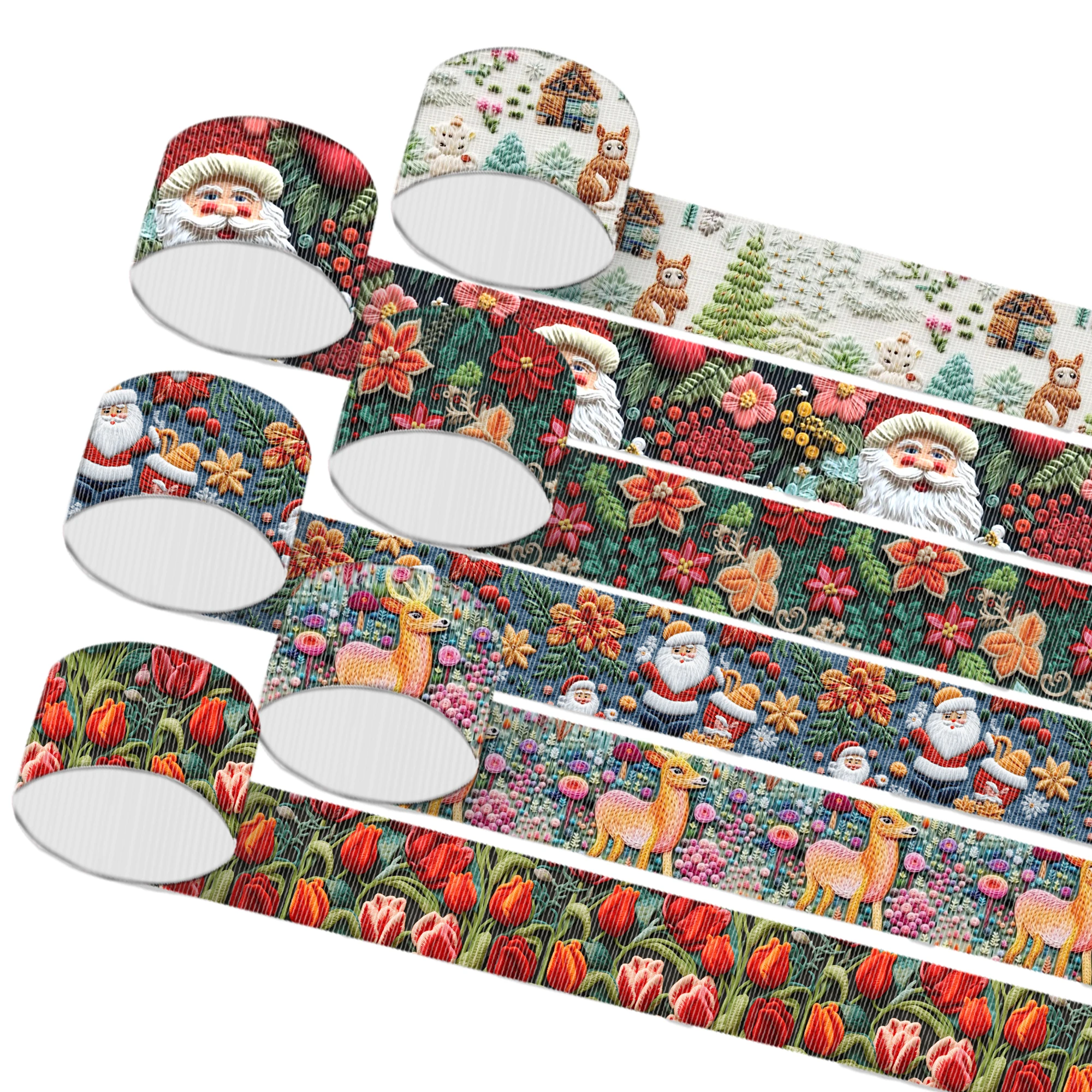 5Y Imitation Embroidery Christmas Santa Printed Grosgrain Ribbon 25mm/38mm/75mm Wrapping Hair Bow Making DIY Decoration Packing