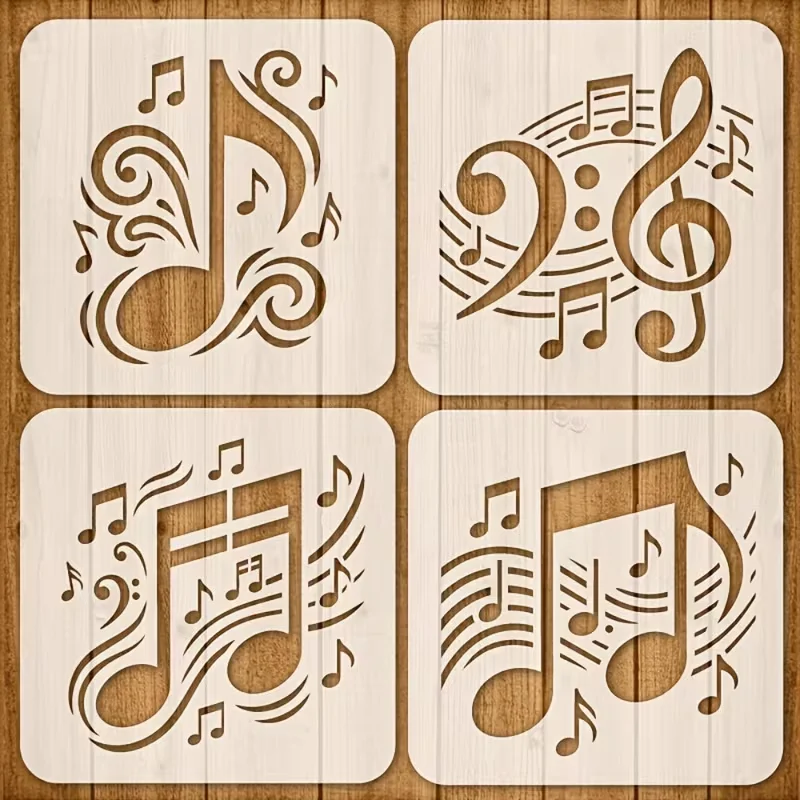 4PCS Music Note Stencil Set 3.94 x 3.94 Inch Musical Notes Treble Clef Staff Painting Templates for Wall Canvas Wood Furniture S