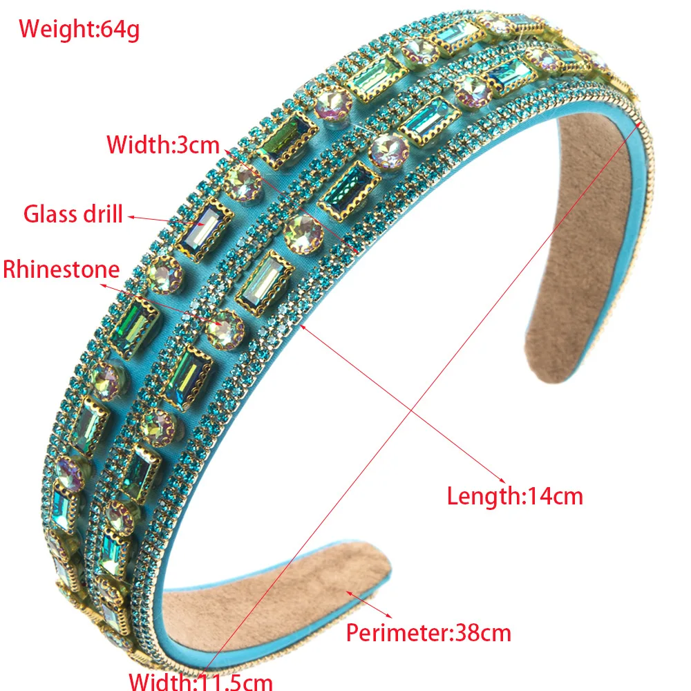 Fashion Retro Heavy Industry Baroque Color Glass Drill Headband Temperament High Sense Wide-Brim Hair Accessories