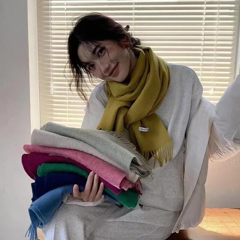 

Корейский стиль, однотонный шерстяной зимний шарф, женские шарфы, шарфы для взрослых, шарф из 100% шерсти, женский модный кашемировый пончо, накидка