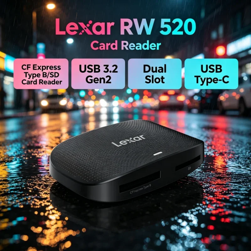 Lexar RW520 Memory Card Reader CFexpress Type B SD Card Reader USB 3.2 Gen 2 High Speed for Camera Data Transfer