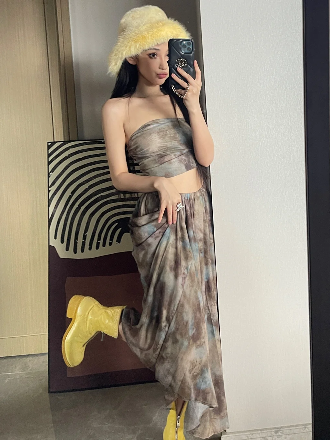 

ChiclyNana American Sle Sexy Girl Retro Dyeing Two-Piece Set High Waist Skirt Suit Polyester Fabric Summer 2023