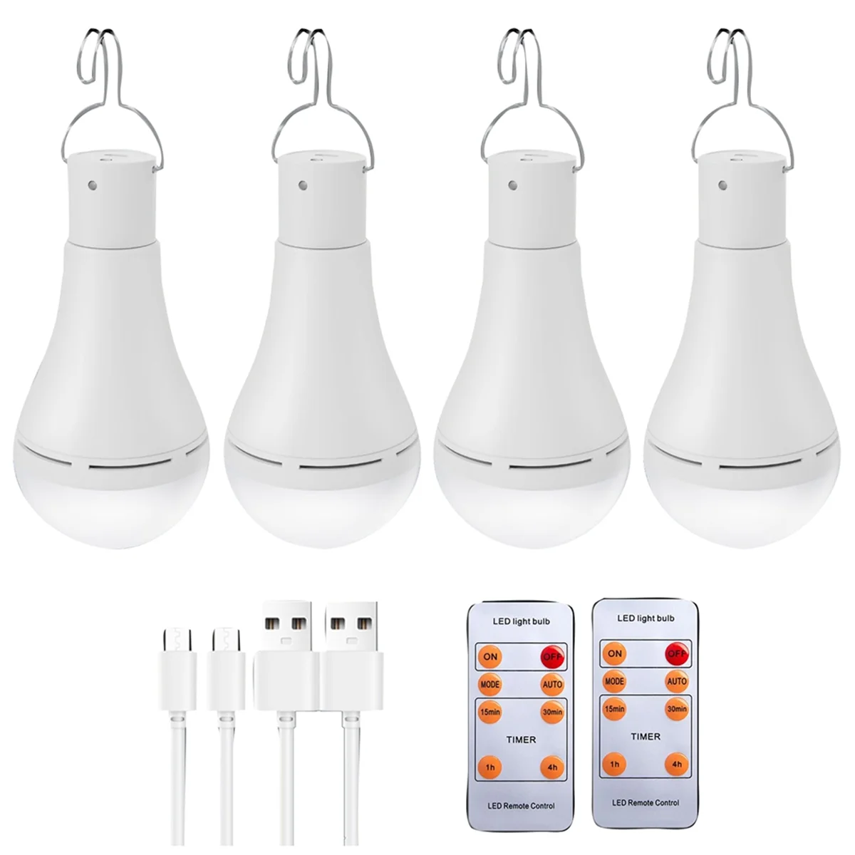 USB Rechargeable Light Bulb, Battery Backup Emergency Light Bulb for Home Power Outage, Hanging LED Light Bulb,4 PCS