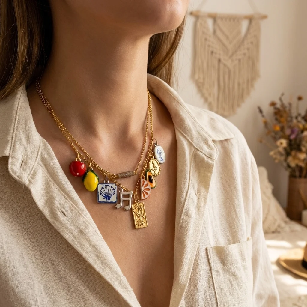 3 Stück Nischen-Anhänger im frischen und modischen Zitronen-Chili-Orangen-Papaya-Design zum Selbermachen für Schmuck – Detail 1