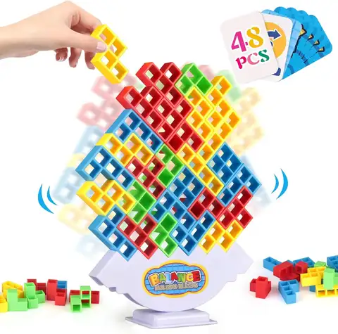 48PCS Tetra Tower Building Blocks Balance Stacking Games Toys for Kids Adults Friends Classroom Family Board Game and Fun Party