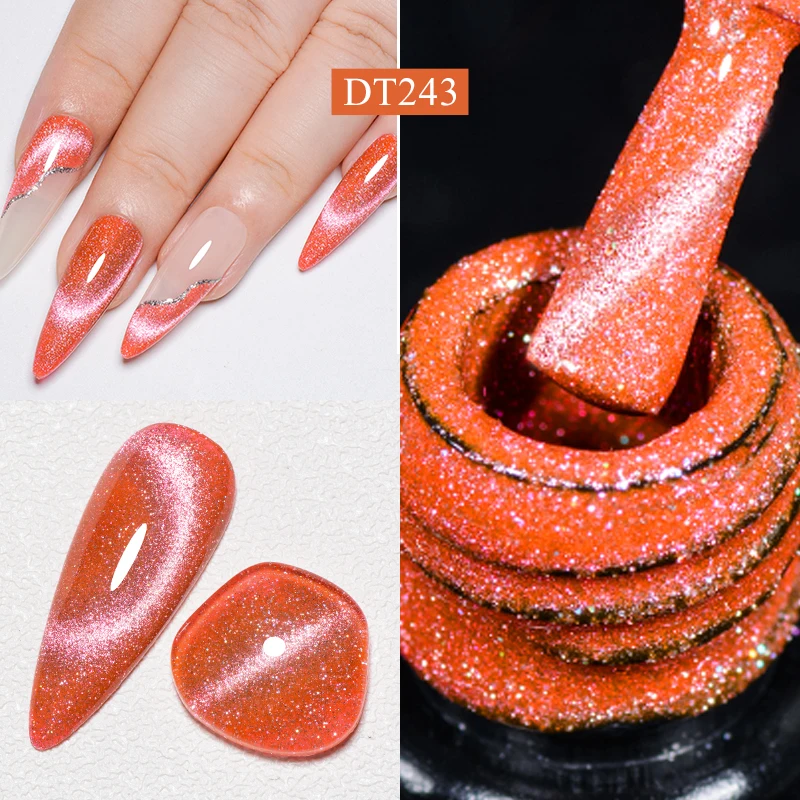 MEET ACROSS 7ml Amber Glitter Cat Magnetic Gel Nail Polish Reflective Colorful Semi Permanent Soak Off UV Gel Varnish Nail Art