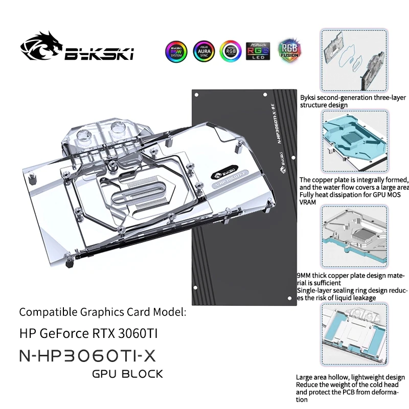Imagem -01 - Bykski Placa de Vídeo Gpu Colorida Bloco de Água para Uso em Batalha-ax Rtx3070ti 8g Placa de Vídeo Gpu Refrigeração Rgb Sincronização Rgb
