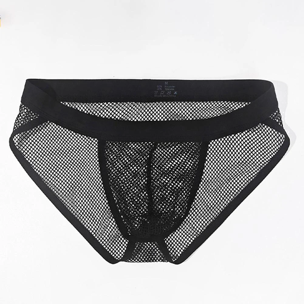 Men\\\'s See Through Briefs - Lightweight Mesh Underwear with High Cut Design and Bulge Pouch - Black White Red Options