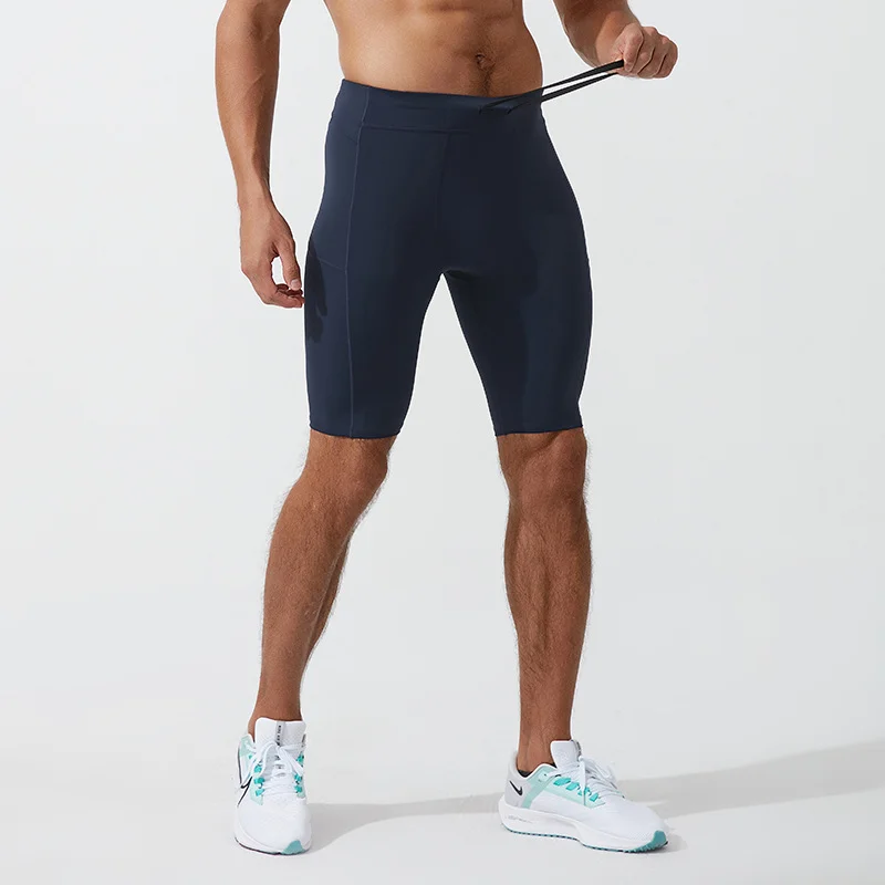 Men's Quick-Drying Bodybuilding Tight-Fitting Shorts with Zipper at the Back Waist and Anti-Friction Gym Running Shorts for Men