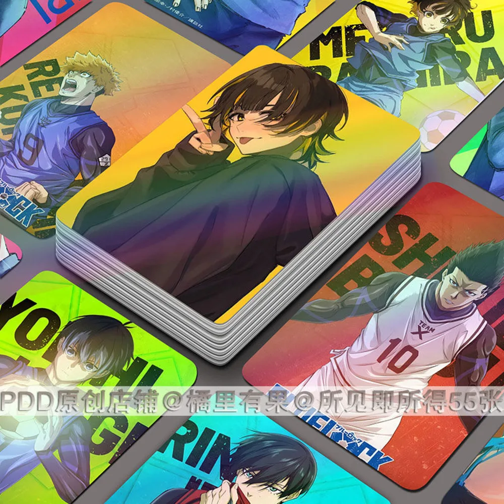 

55 PCS BLUE LOCK Anime Laser Rin Itoshi Chigiri Hyoma Cosplay Rounded Corners LOMO Card Christmas Gifts Girls